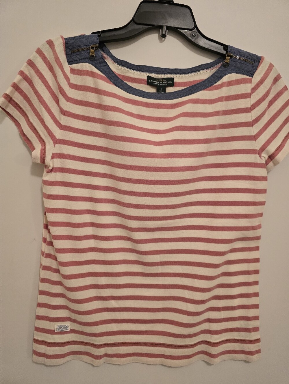 Lauren Ralph Lauren Pink and White Striped Short With Zippers On The Sleeves